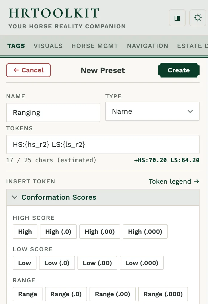 The new preset creation screen, this is where you can build your presets from the tokens in the accordions.