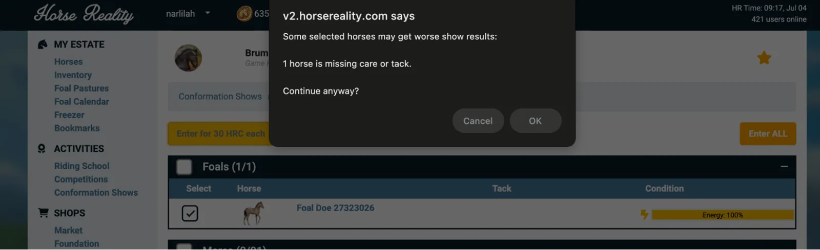 A heads-up before entering an unprepared horse in a conformation show.