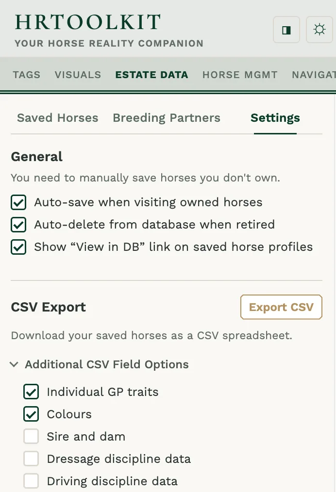 The additional CSV columns you can choose to add to your exports.