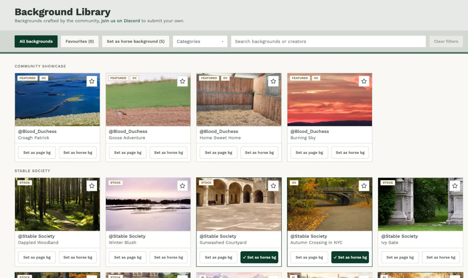 In the full background library view you can find all of the community backgrounds.